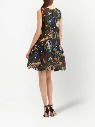 Shop Oscar De La Renta Floral-embroidered Mini Dress In Black