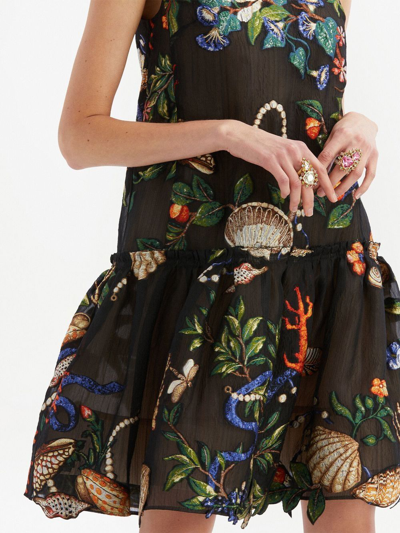 Shop Oscar De La Renta Floral-embroidered Mini Dress In Black