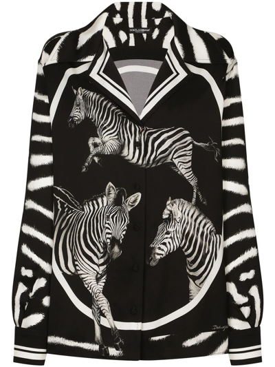 Shop Dolce & Gabbana Zebra-print Silk Shirt In Black