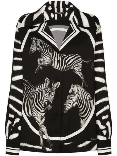 Dolce & Gabbana Zebra-print Silk Shirt In Black