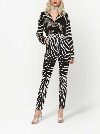 Dolce & Gabbana Zebra-print Silk Shirt In Black