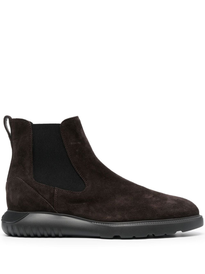 Shop Hogan Elasticated Side-panel Boots In Brown