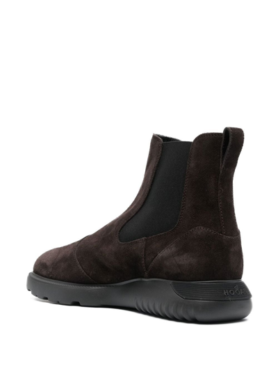 Shop Hogan Elasticated Side-panel Boots In Brown