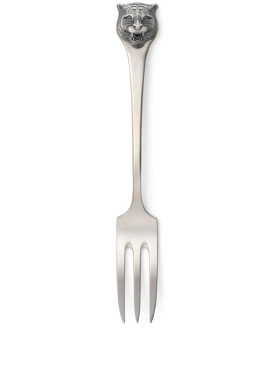 Shop Gucci Tiger Head Fork (set Of 2) In Silver