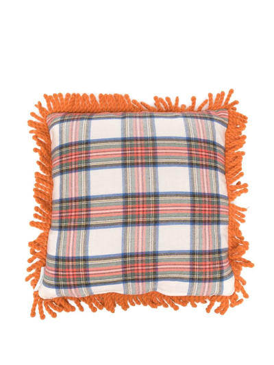 Shop Pierre-louis Mascia Virgin Wool-silk Fringed Cushion In Orange