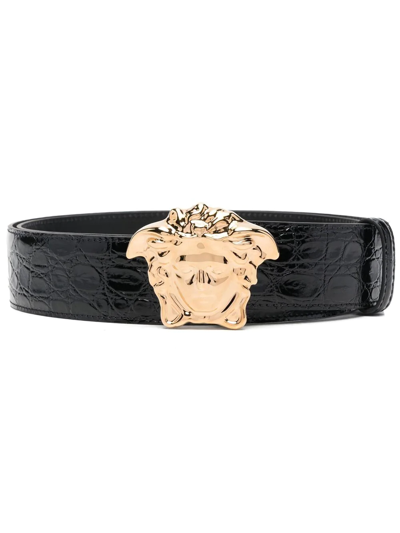Shop Versace La Medusa Leather Belt In Black