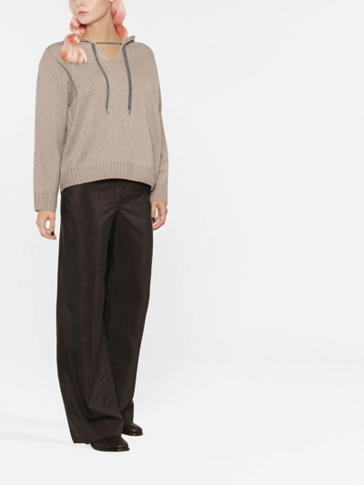 Shop Fabiana Filippi Hooded V-neck Jumper In Neutrals