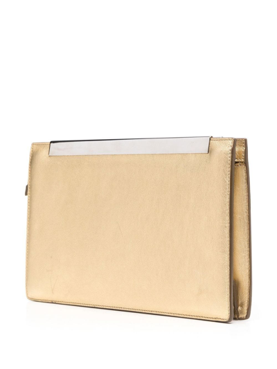 Pre-owned Saint Laurent 2013 Metal Frame Leather Clutch In Gold