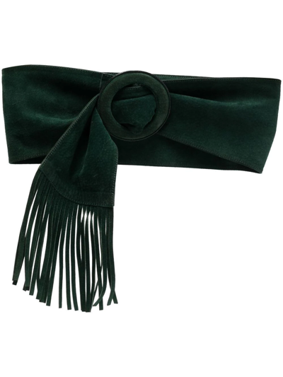 Pre-owned Saint Laurent 1970s Fringe Suede Belt In Green