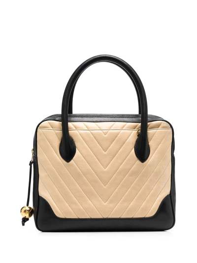 Pre-owned Chanel 1990s V-stitch Top-handle Bag In Neutrals