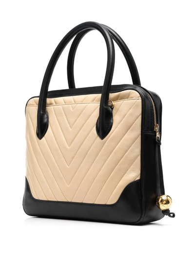 Pre-owned Chanel 1990s V-stitch Top-handle Bag In Neutrals