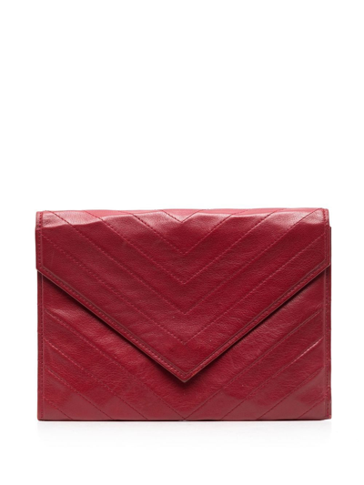 Pre-owned Saint Laurent 1980 Quilted Envelope Clutch Bag In Red