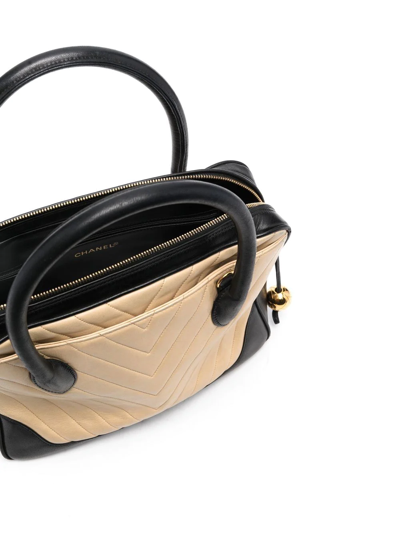 Pre-owned Chanel 1990s V-stitch Top-handle Bag In Neutrals