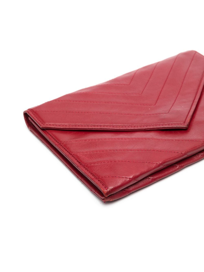 Pre-owned Saint Laurent 1980 Quilted Envelope Clutch Bag In Red