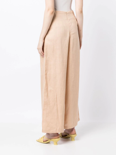 Shop Faithfull The Brand Wide-leg Pleat-detail Trousers In Brown