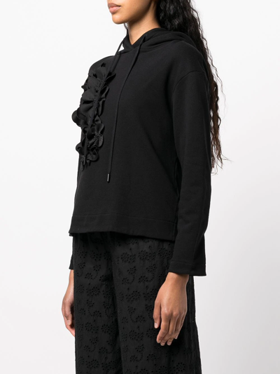 Shop Jason Wu Floral-applique Cropped Hoodie In Black