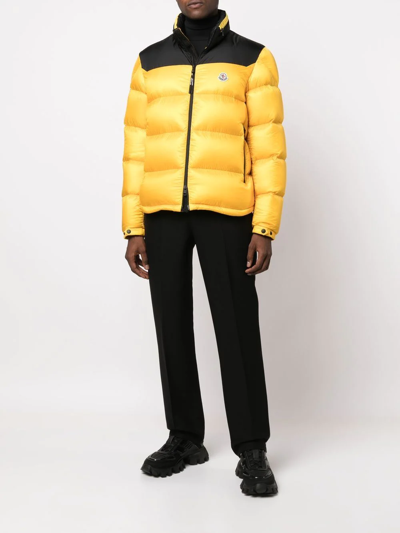 Shop Moncler Two-tone Logo-patch Padded Jacket In Yellow