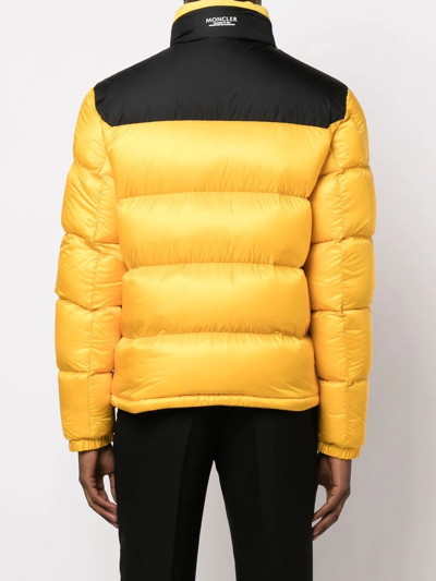 Shop Moncler Two-tone Logo-patch Padded Jacket In Yellow