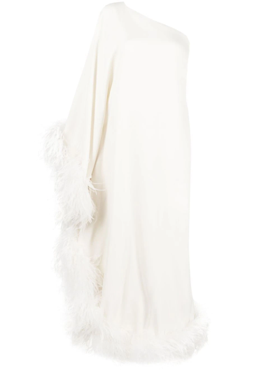 Shop Taller Marmo Ubud Feather-trim Gown In Neutrals