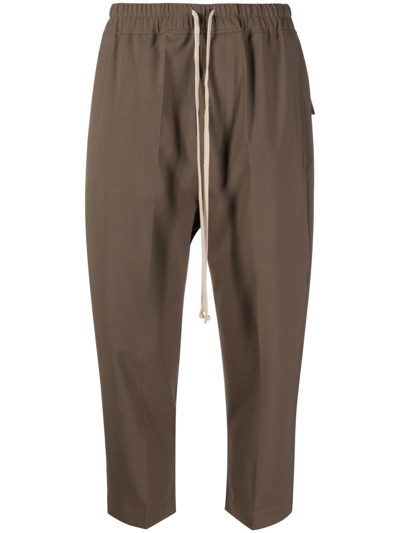 Shop Rick Owens Cropped Drawstring-waistband Trousers In Brown