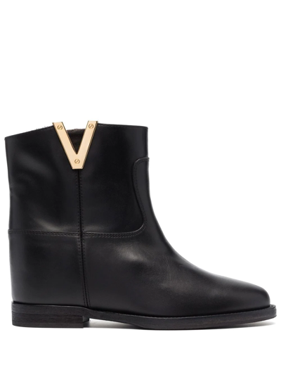 Shop Via Roma 15 Logo-detail Leather Ankle Boots In Black