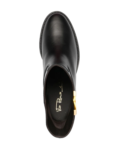 Via Roma 15 Calfskin Ankle Boot With Decorative Gold-tone Plaque In Black