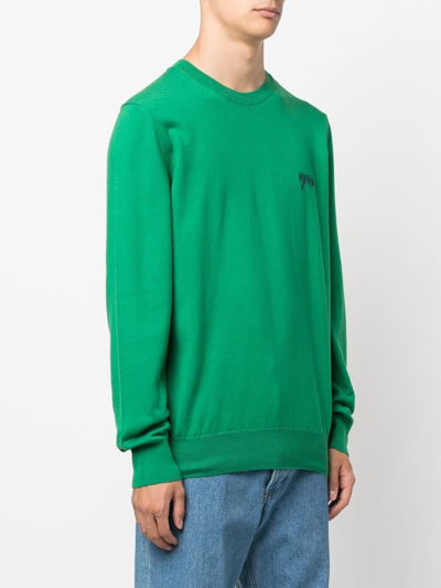 Shop Apc Logo-embroidered Cotton Sweatshirt In Green