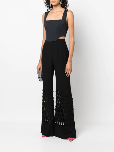 Alberta Ferretti Pinked-detail Flared Trousers In Black