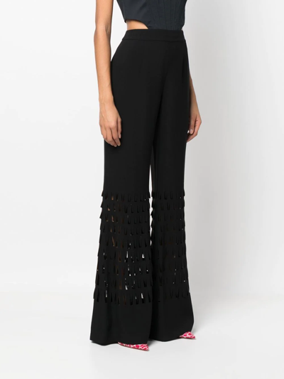 Alberta Ferretti Pinked-detail Flared Trousers In Black