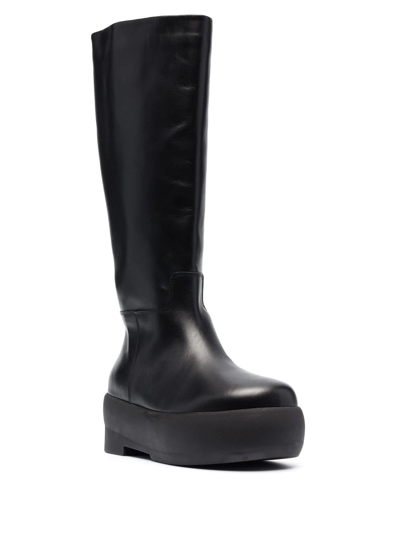Gia Borghini Black Slip-on Boots With Platform In Smooth Leather Woman In Black