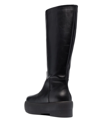 Gia Borghini Black Slip-on Boots With Platform In Smooth Leather Woman In Black