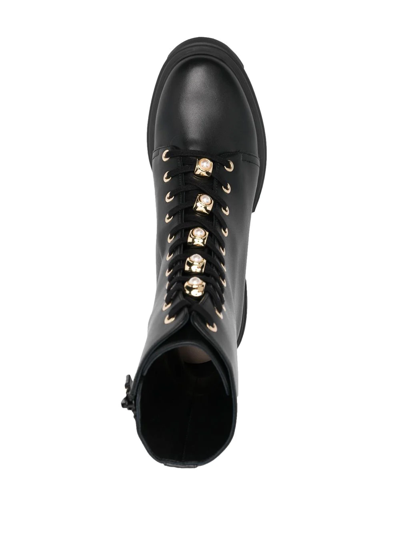 Shop Stuart Weitzman Soho Faux-pearl Embellished Boots In Black