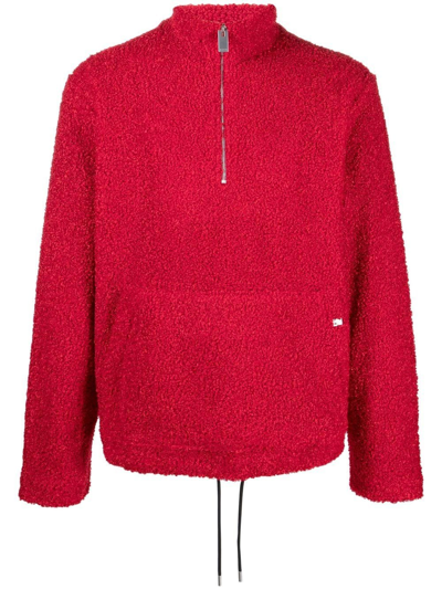 Shop Alyx Bouclé Half-zip Sweatshirt In Red