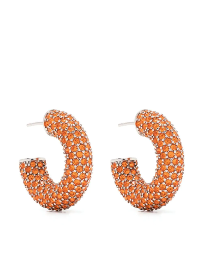 Shop Amina Muaddi Crystal-embellished Hoop Earrings In Orange