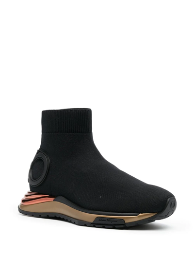 Shop Ferragamo High-top Sock Sneakers In Black