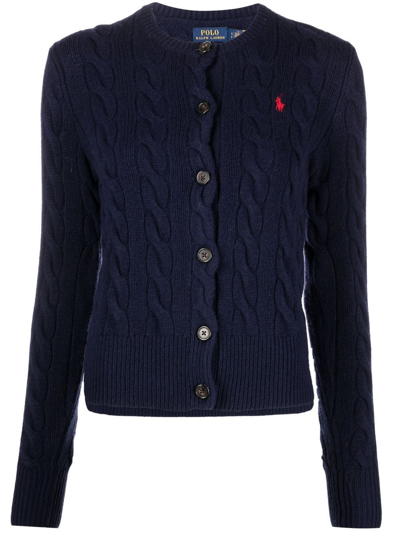 Shop Polo Ralph Lauren Cable-knit Long-sleeved Cardigan In Blue