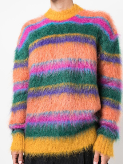 Shop Marni Striped Crew Neck Sweater In Green