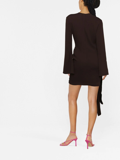 Shop Blumarine Round-neck Long-sleeve Dress In Brown
