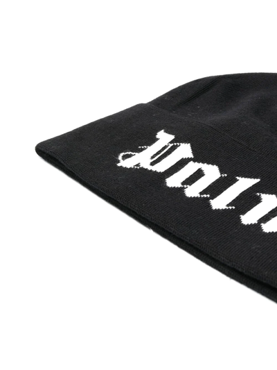 Shop Palm Angels Intarsia-knit Logo Beanie In Black