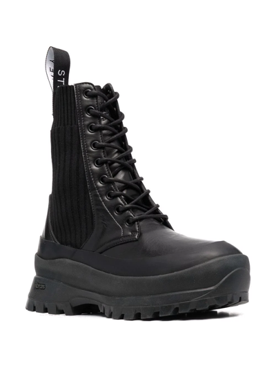 Stella Mccartney Trace Recycled Knit Combat Booties In Black