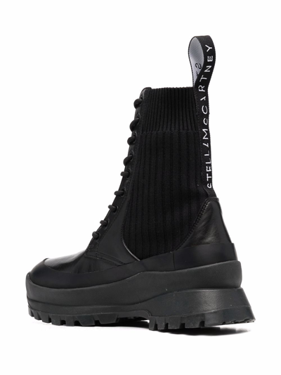 Stella Mccartney Trace Recycled Knit Combat Booties In Black