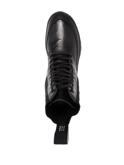 Stella Mccartney Trace Recycled Knit Combat Booties In Black