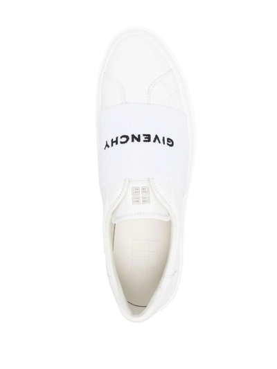 Shop Givenchy Paris Strap Leather Sneakers In White