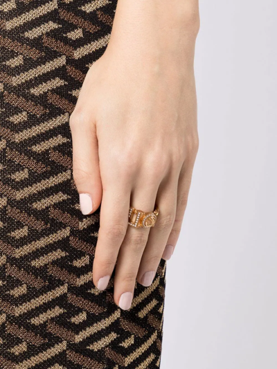 Shop Versace Medusa Greca Crystal-embellished Ring In Gold