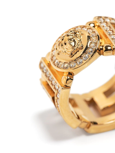 Shop Versace Medusa Greca Crystal-embellished Ring In Gold