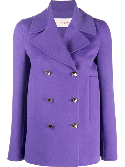 Shop Valentino Rockstud Double-breasted Fastening Blazer In Purple