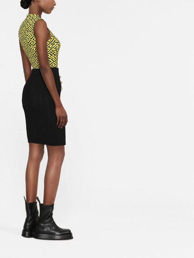 Shop Balmain High-waisted Knitted Skirt In Black