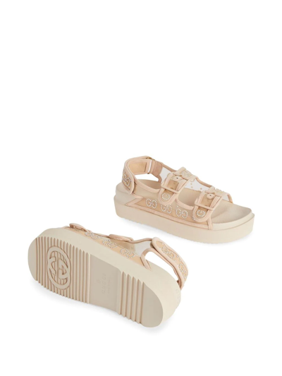 Shop Gucci Crystal-embellished Monogram-pattern Sandals In Neutrals