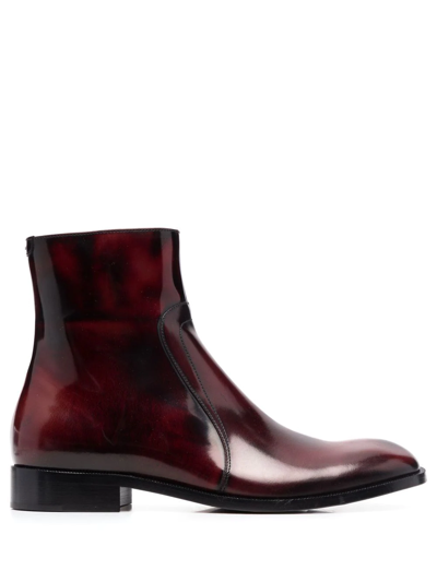 Shop Maison Margiela Waxed Leather Ankle Boots In Red
