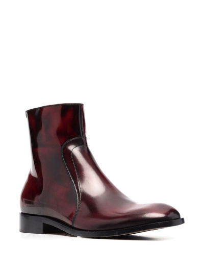 Shop Maison Margiela Waxed Leather Ankle Boots In Red